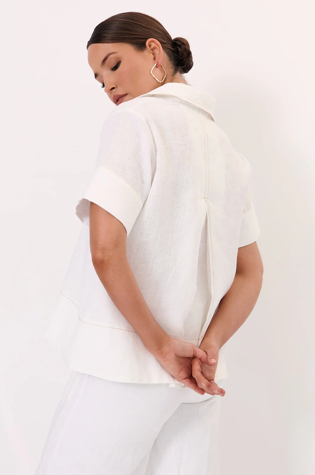 Contrast Stitch Linen Top
