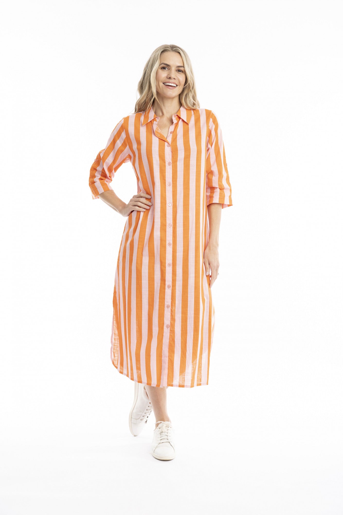 Sofia Shirt Dress - Orange/Pink