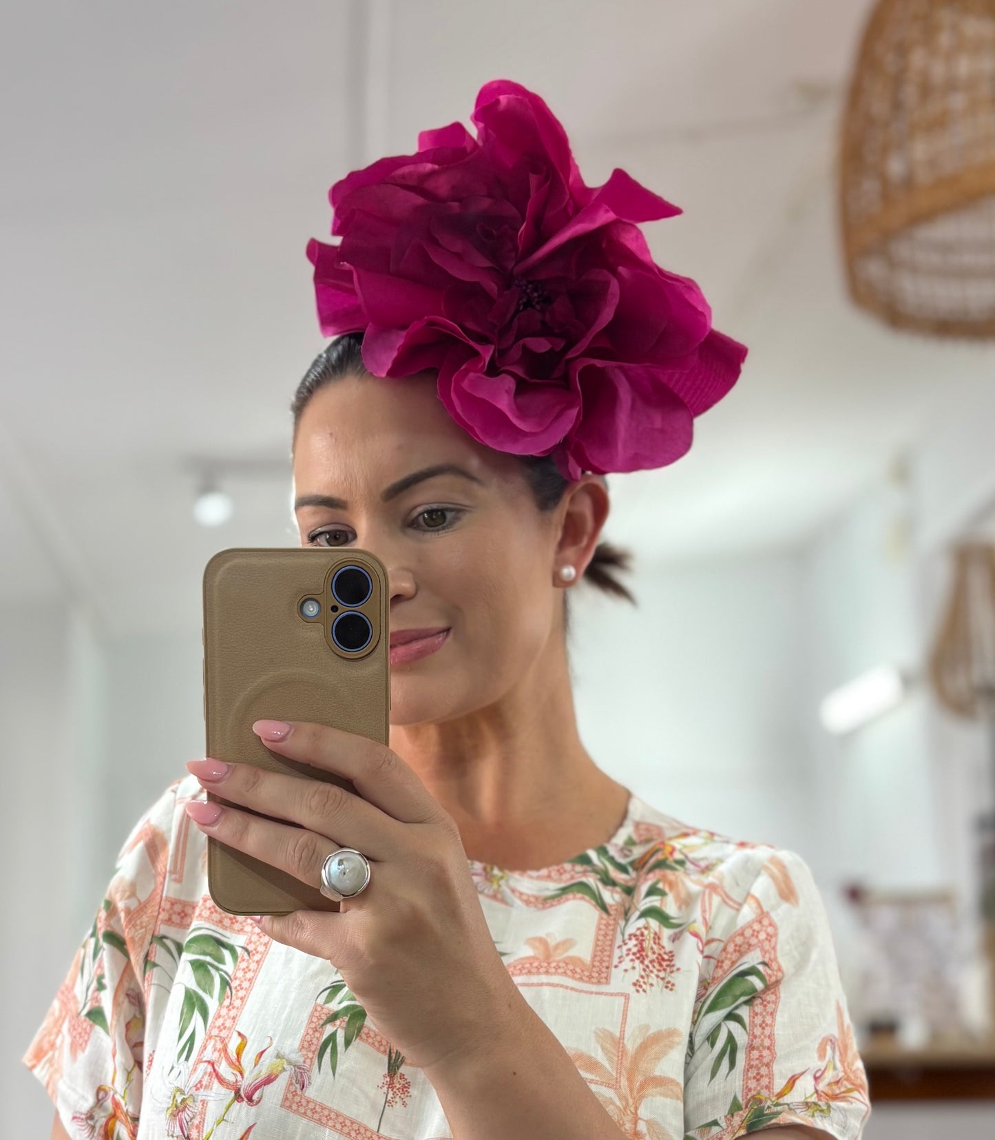 Cindy Fascinator - Cerise