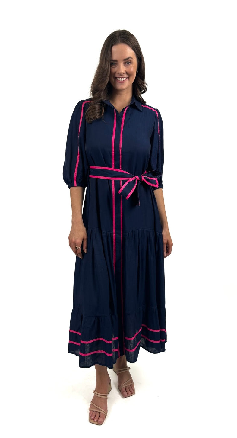 Navy and Pink Trim Dress