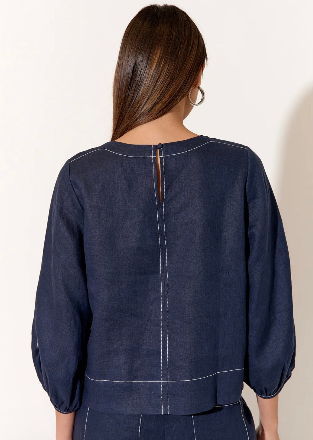 Contrast Stitch Linen Top