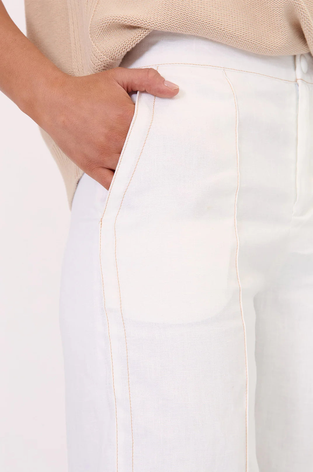Contrast Stitch Linen Pants