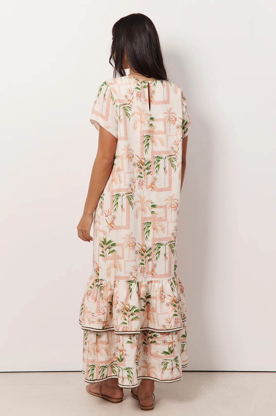 Palm Tiered Linen Dress