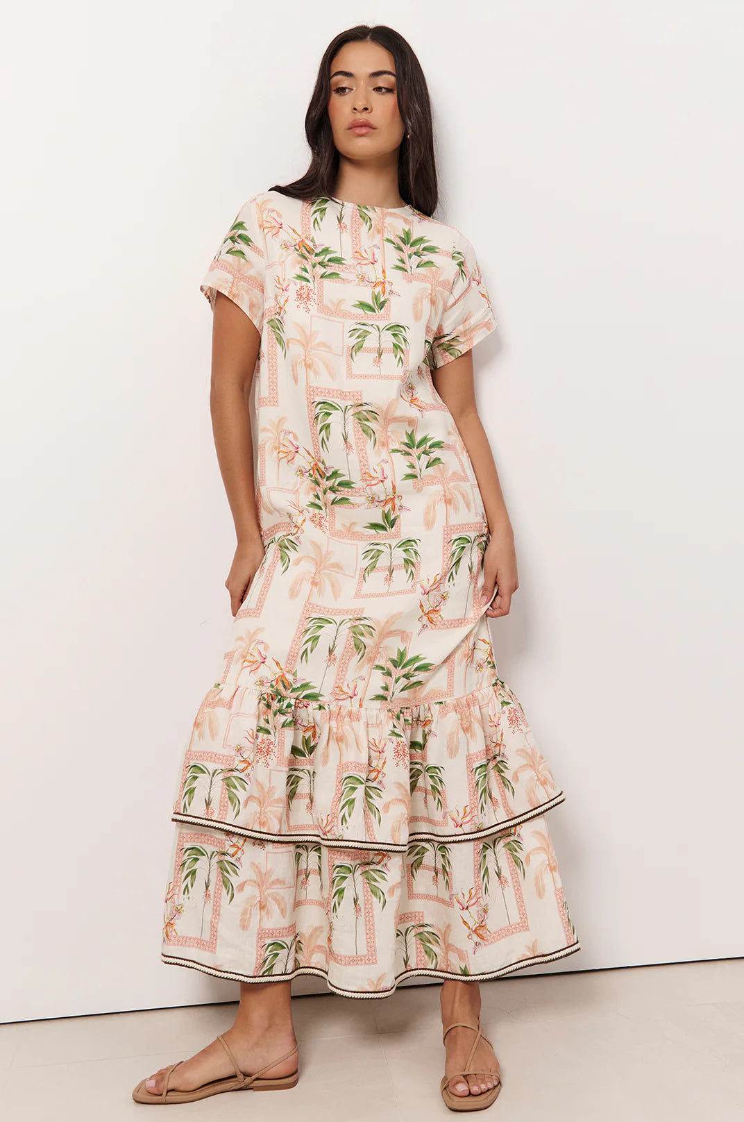 Palm Tiered Linen Dress