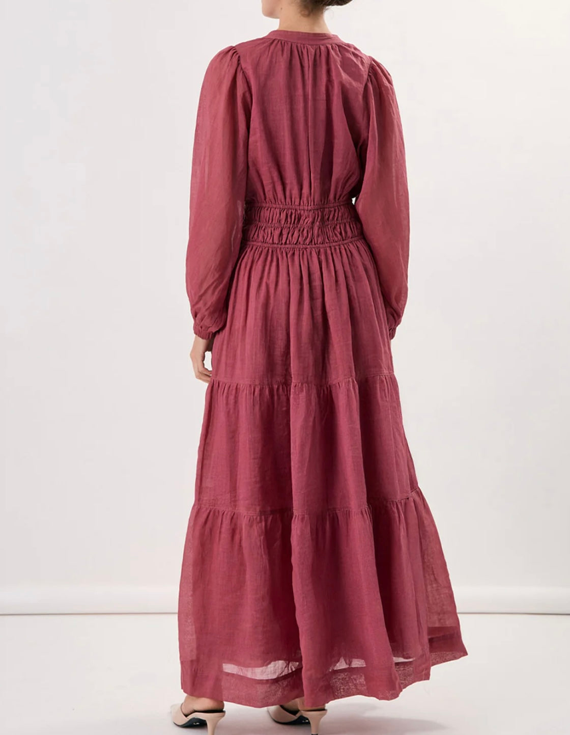 Long Sleeve Ramie Dress - Berry