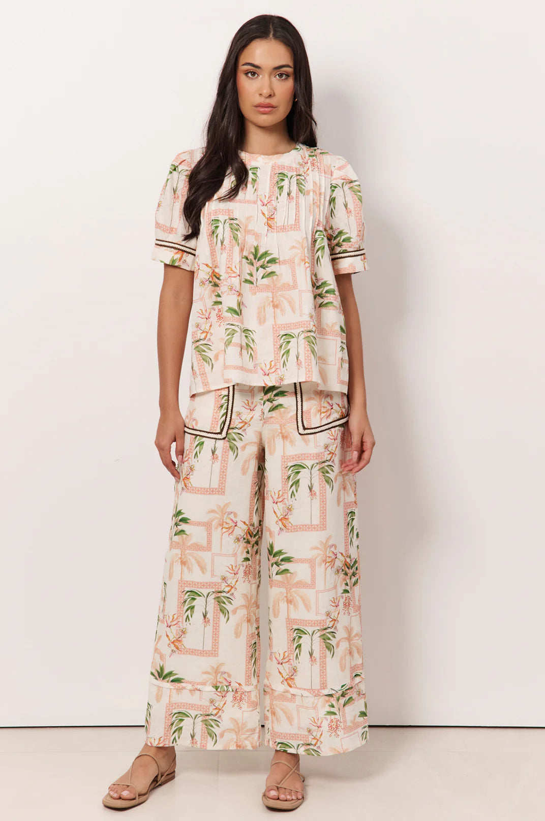 Palm Pintuck Linen Top