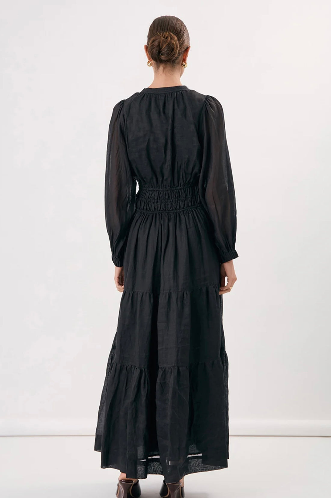Long Sleeve Ramie Dress - Black