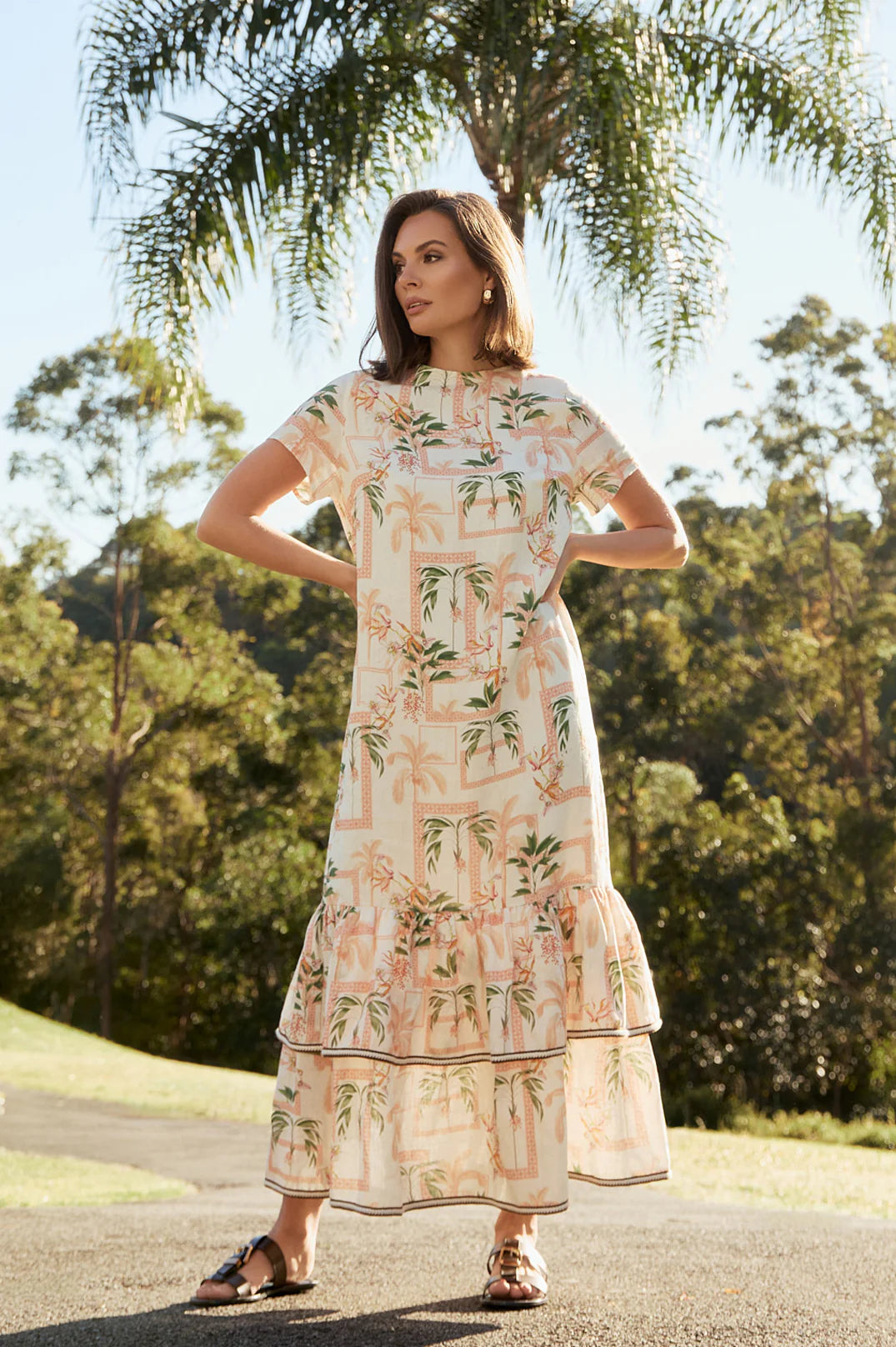 Palm Tiered Linen Dress