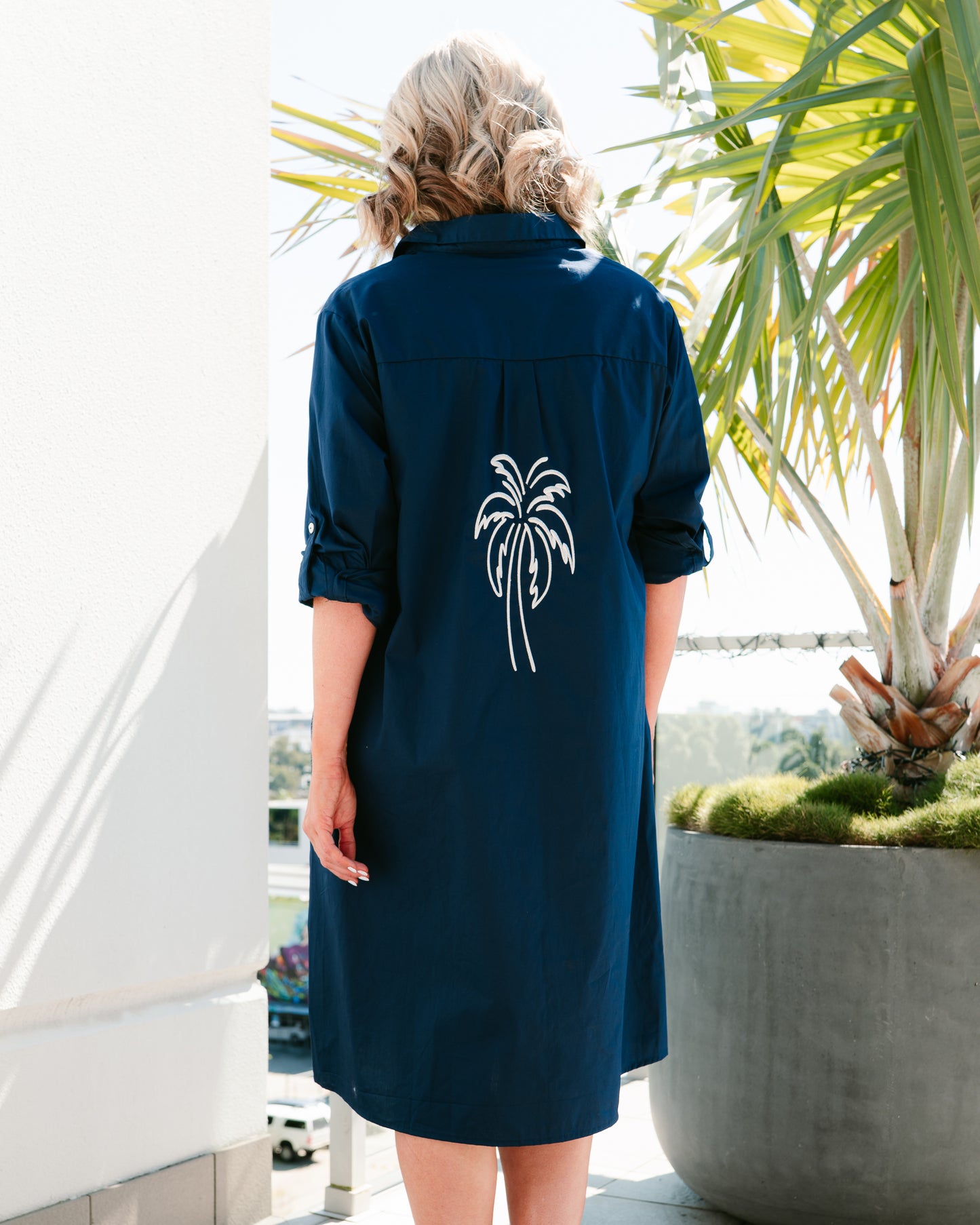 Palm Shirt Dress - Navy