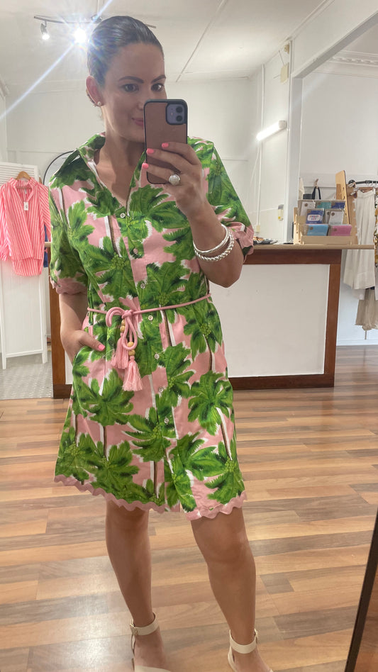 Green and Pink Palm Dress