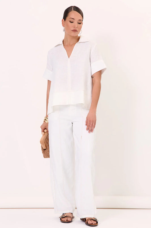 Contrast Stitch Linen Pants