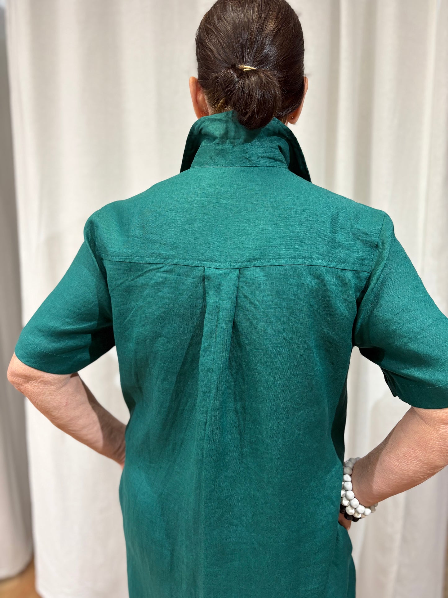 Linen Shirt Dress - Green