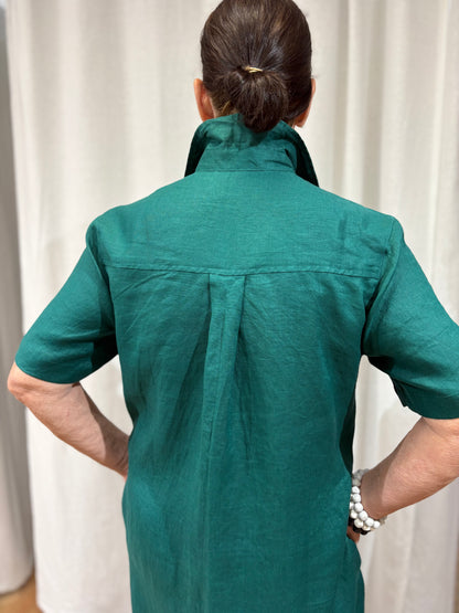 Linen Shirt Dress - Green