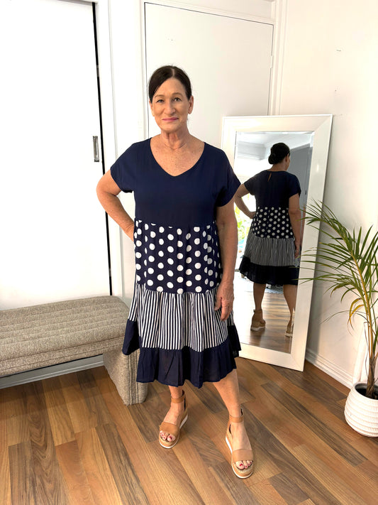 Spot Dress - Navy