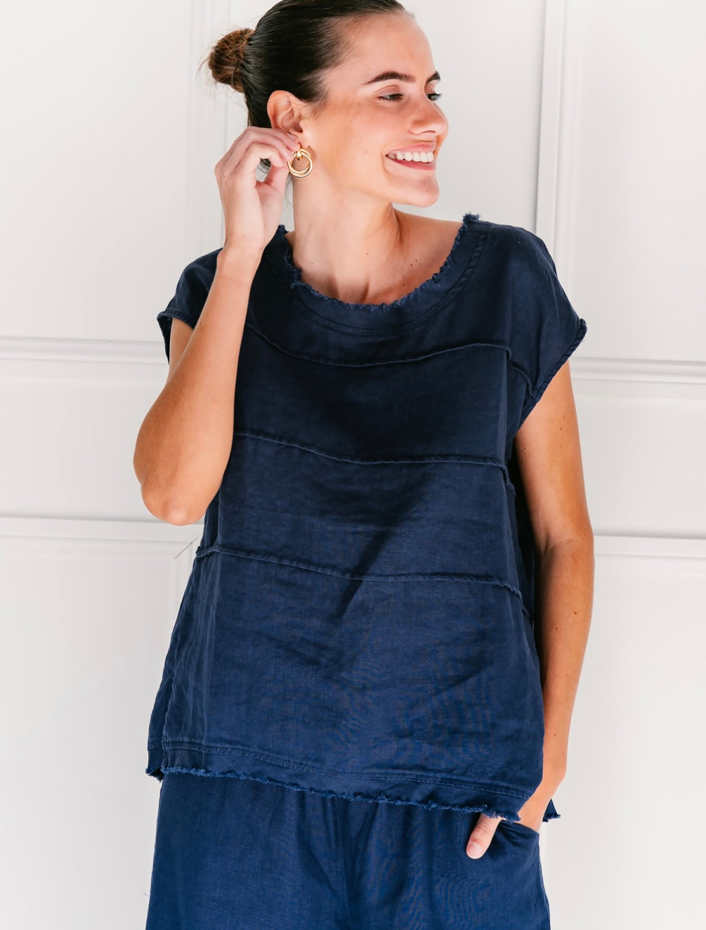 Linen Raw Edge Top