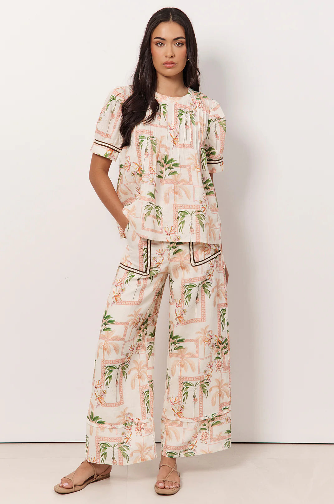 Palm Print Linen Pants