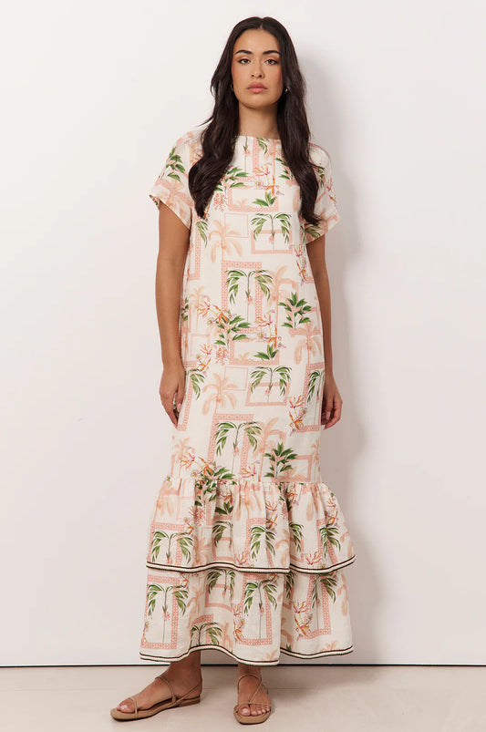 Palm Tiered Linen Dress