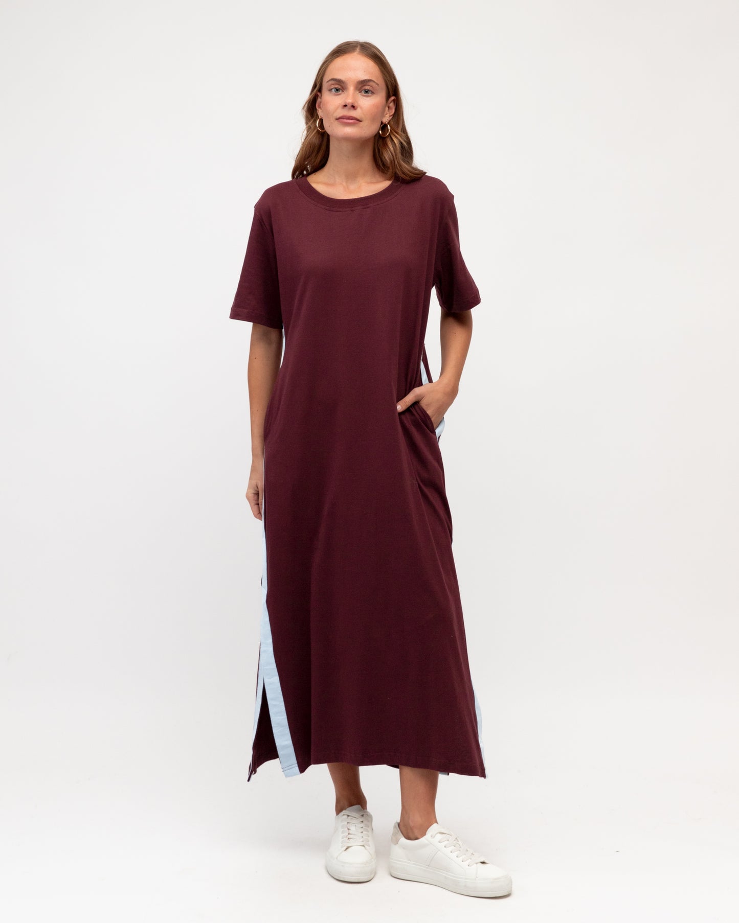 Side Stripe Dress - Burgundy