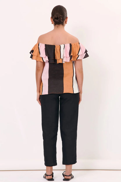 Stripe Linen Frill Top