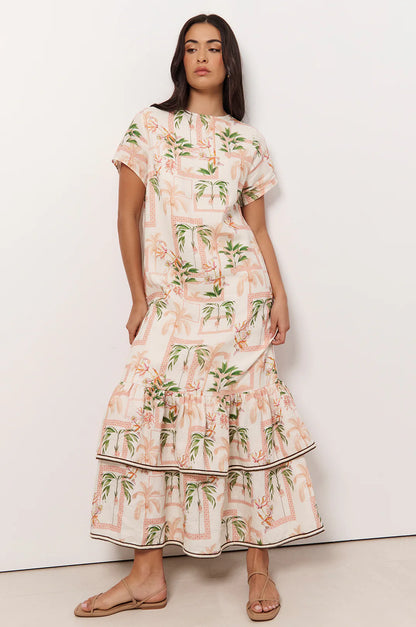 Palm Tiered Linen Dress