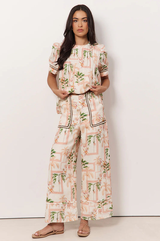 Palm Print Linen Pants