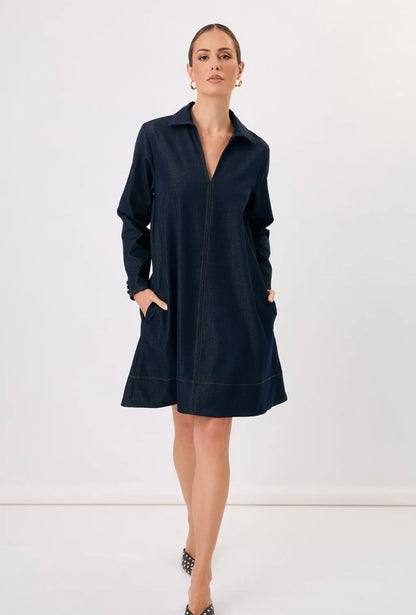 Drape Denim A Line Dress