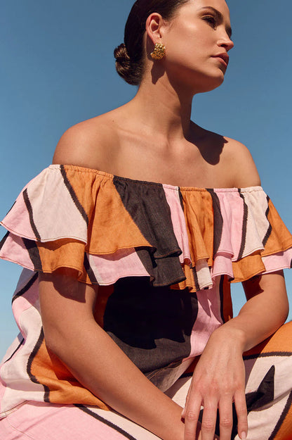 Stripe Linen Frill Top