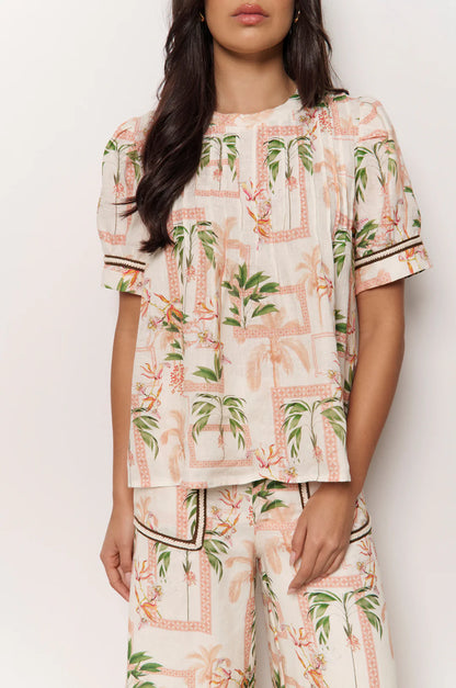 Palm Pintuck Linen Top