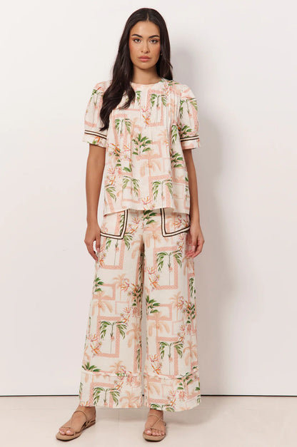 Palm Pintuck Linen Top