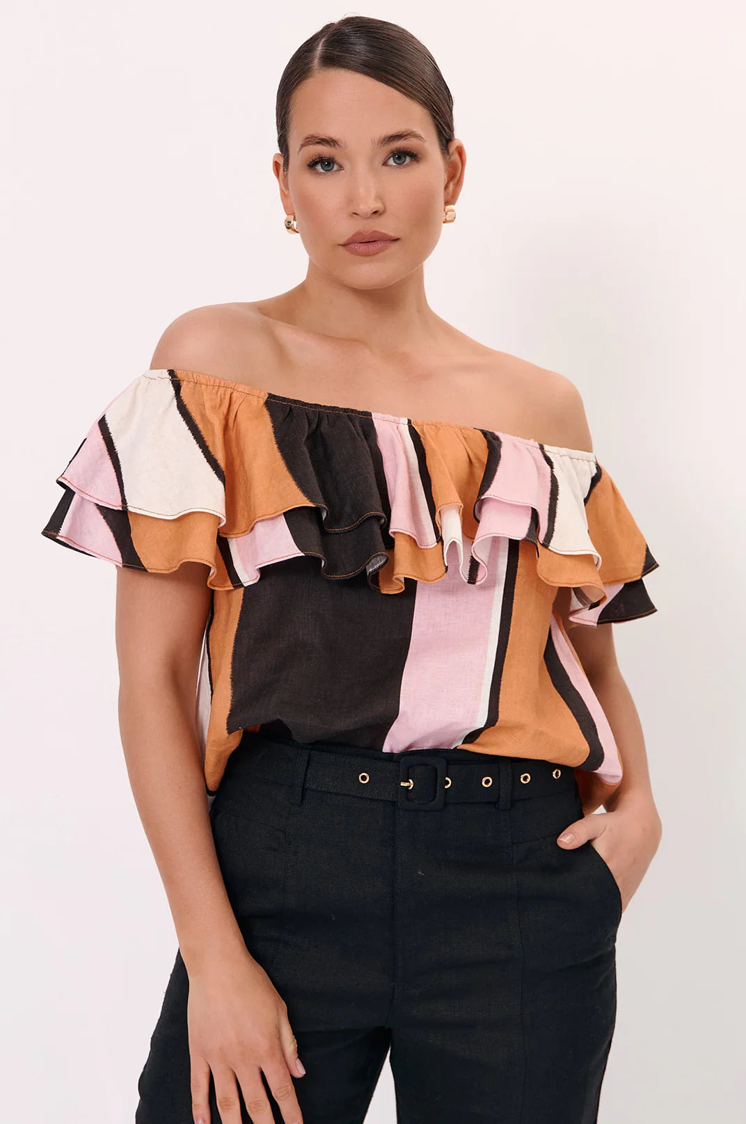 Stripe Linen Frill Top