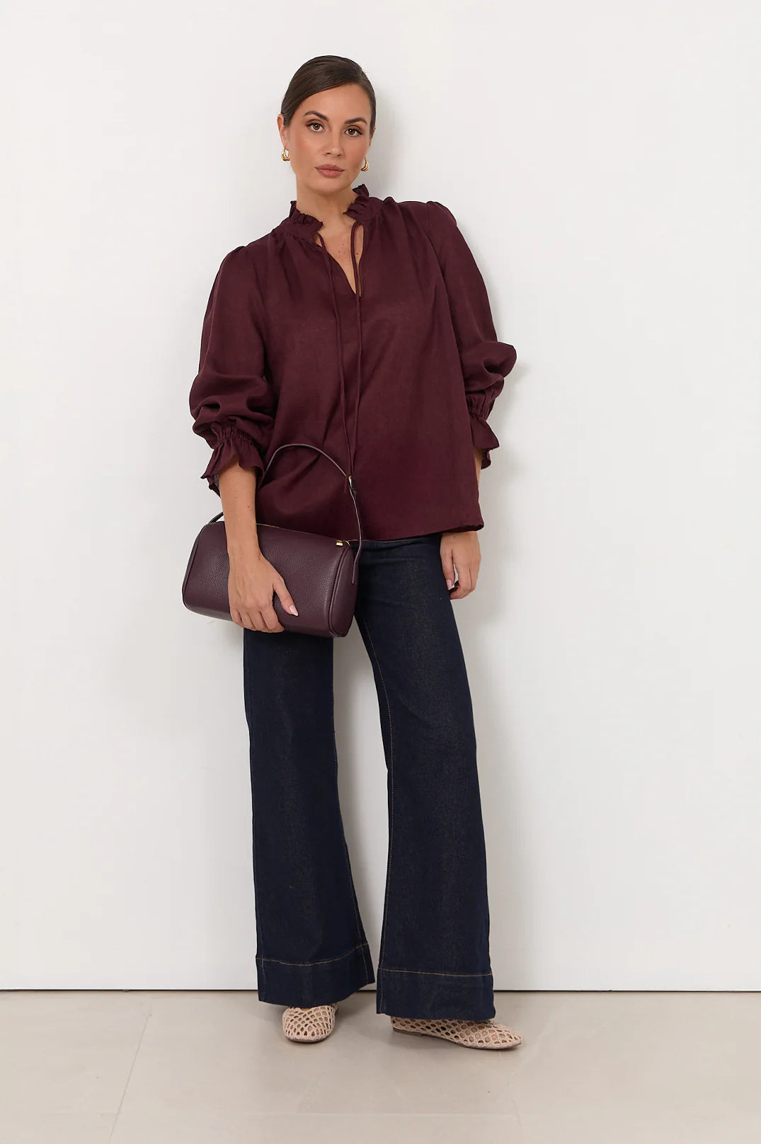 Long Sleeve Linen Top - Plum
