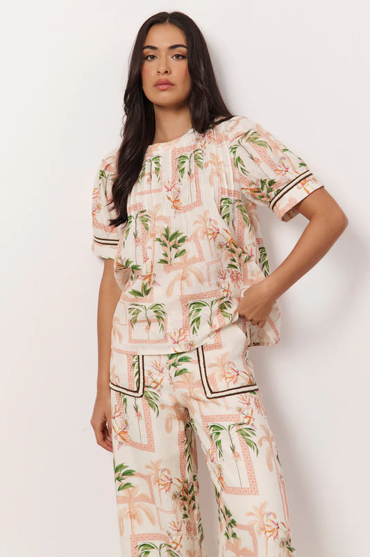 Palm Pintuck Linen Top