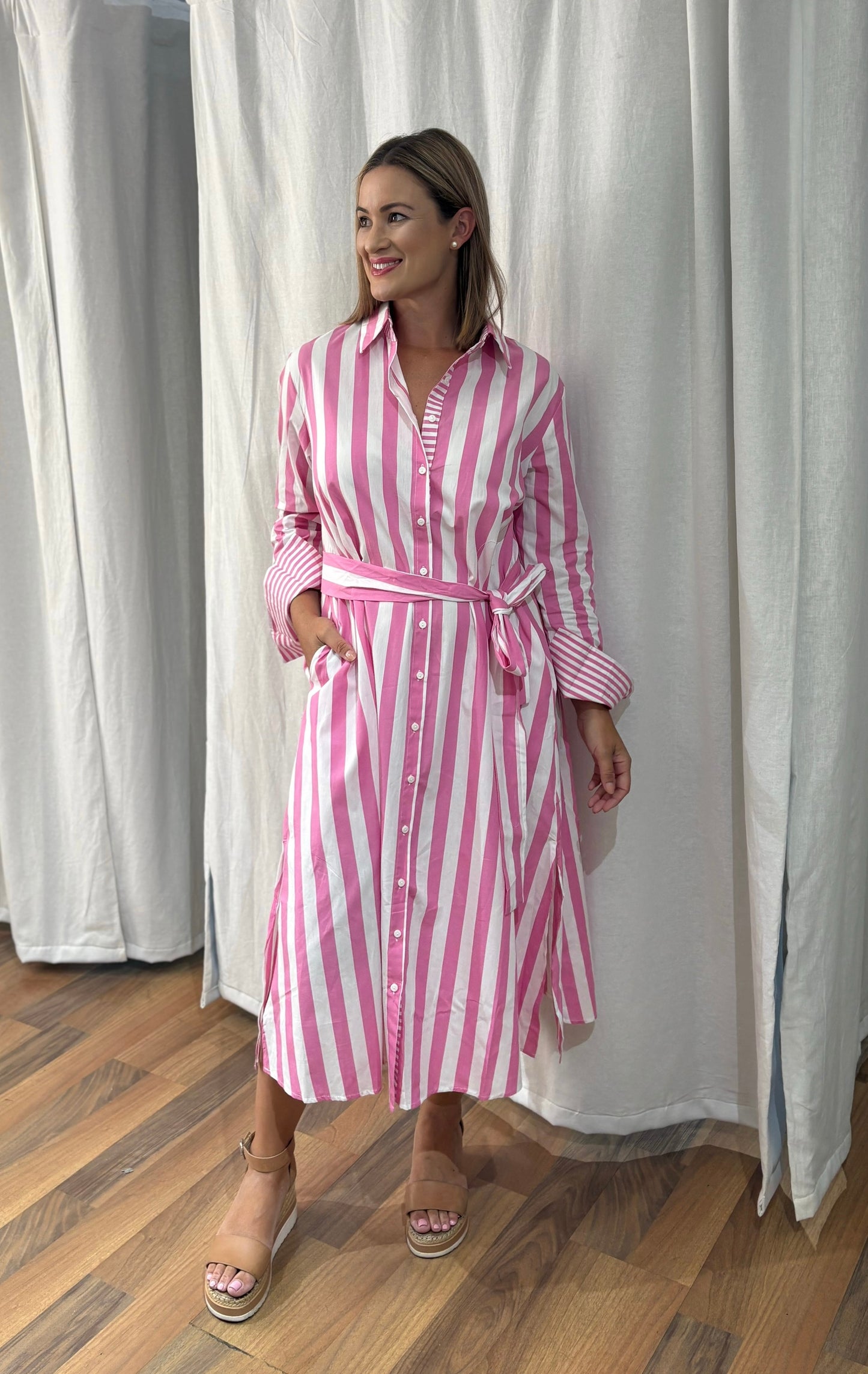 Pink Stripe Shirt Dress