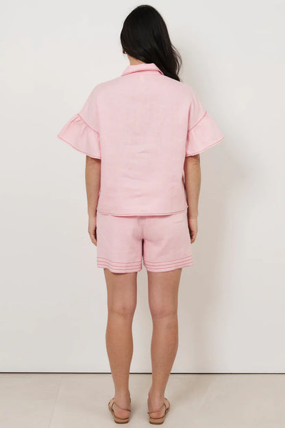 Pink Contrast Stitch Linen Shirt