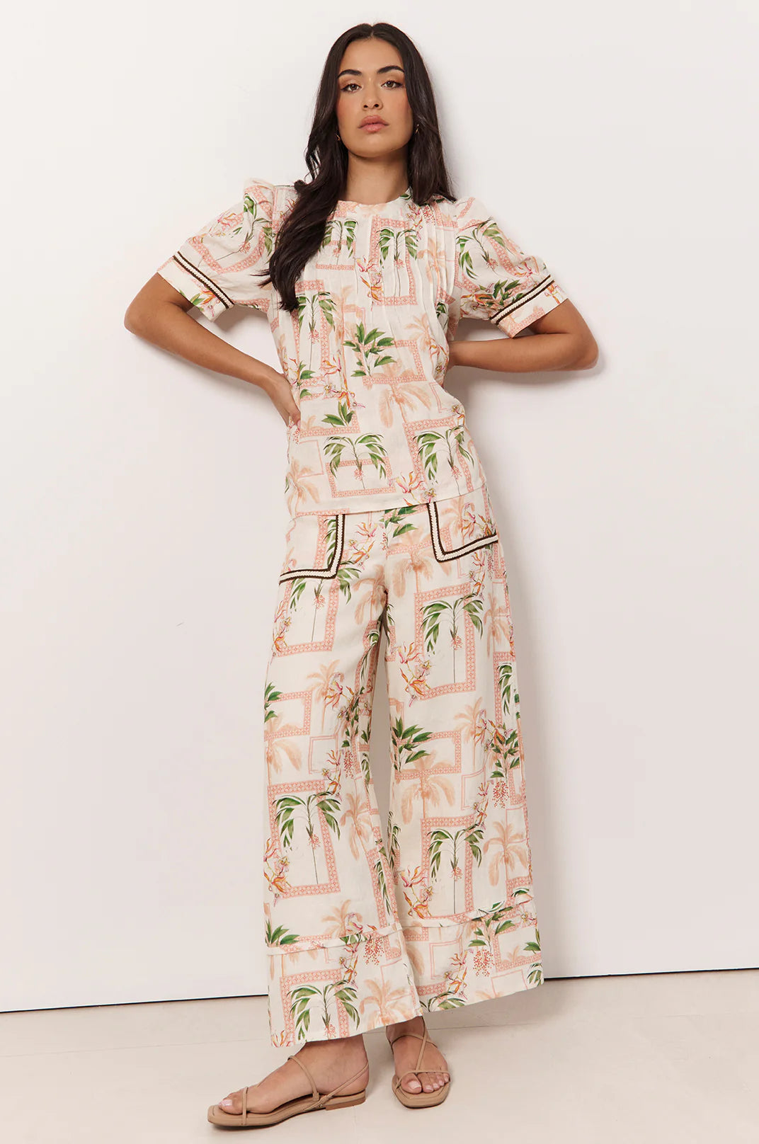 Palm Print Linen Pants