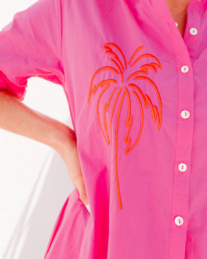 Palm Shirt Dress - Hot Pink
