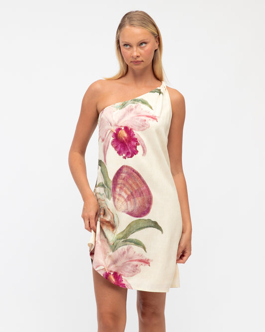 One Shoulder Printed Mini Dress