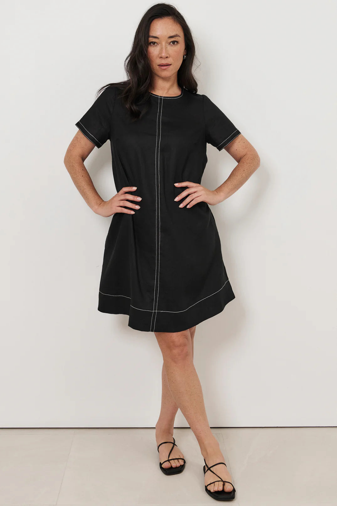 Contrast Stitch Linen Dress