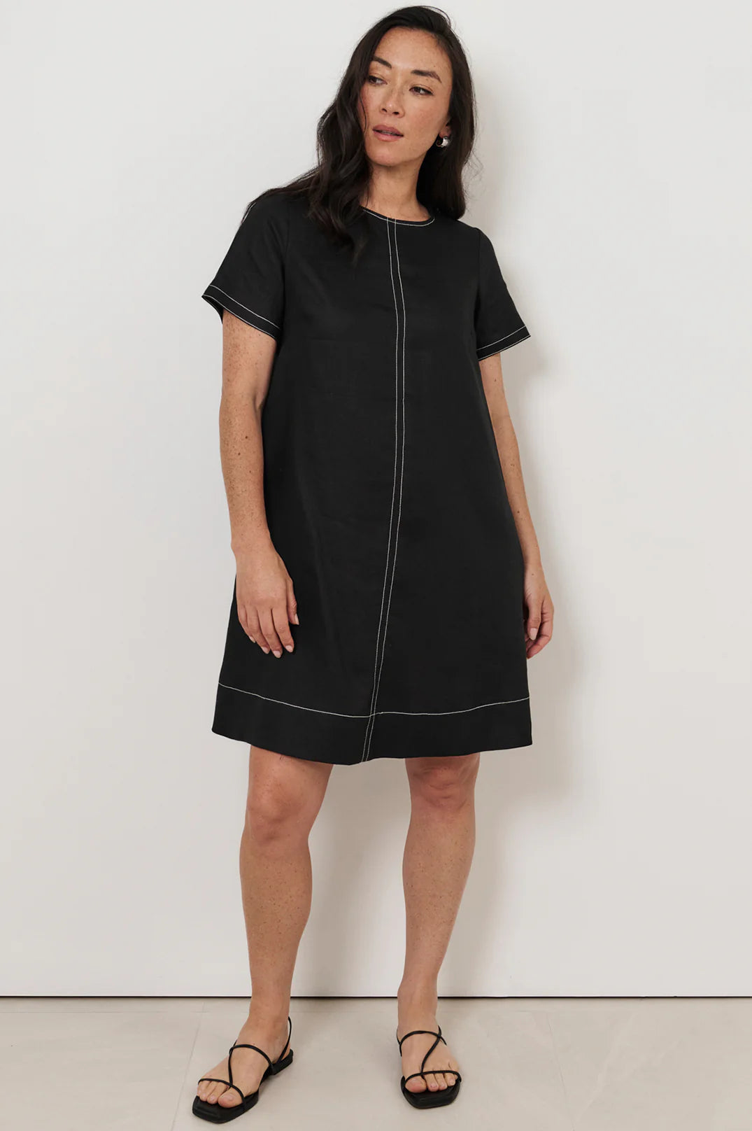 Contrast Stitch Linen Dress