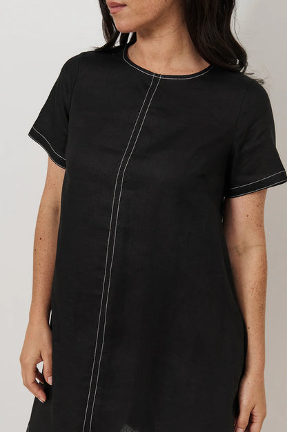 Contrast Stitch Linen Dress