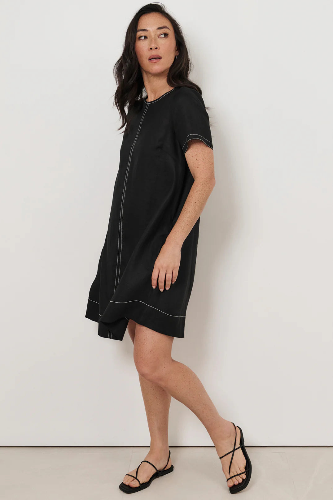 Contrast Stitch Linen Dress