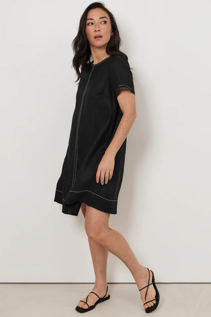 Contrast Stitch Linen Dress