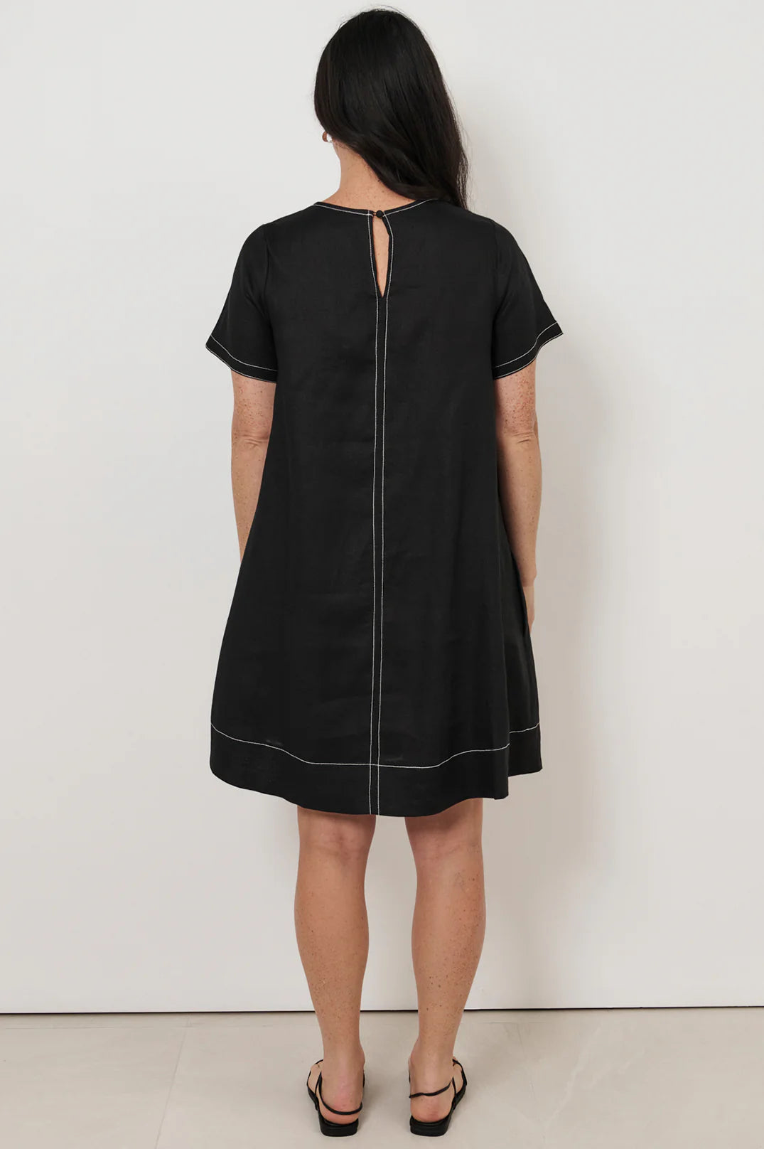 Contrast Stitch Linen Dress