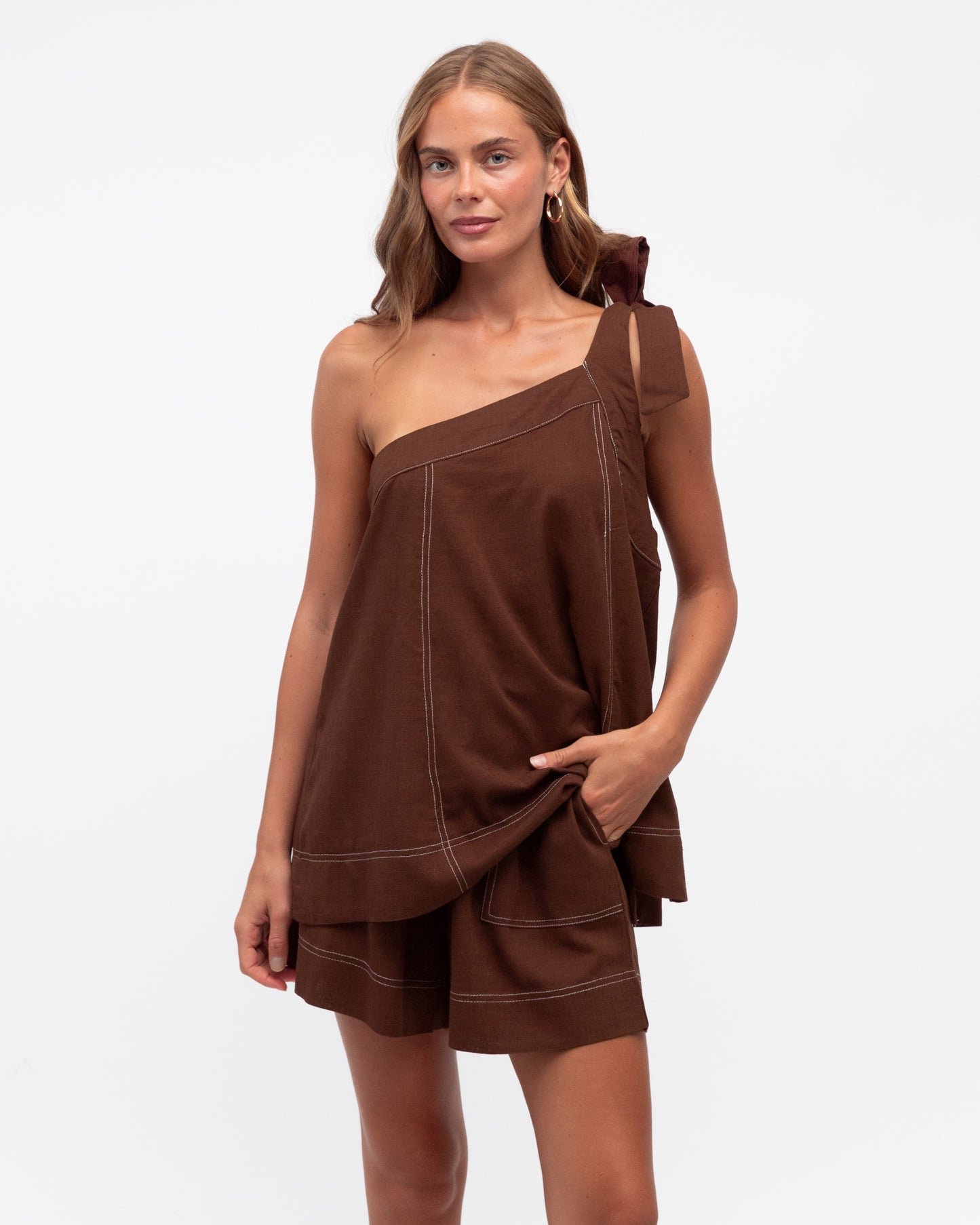 Chocolate One Shoulder Set