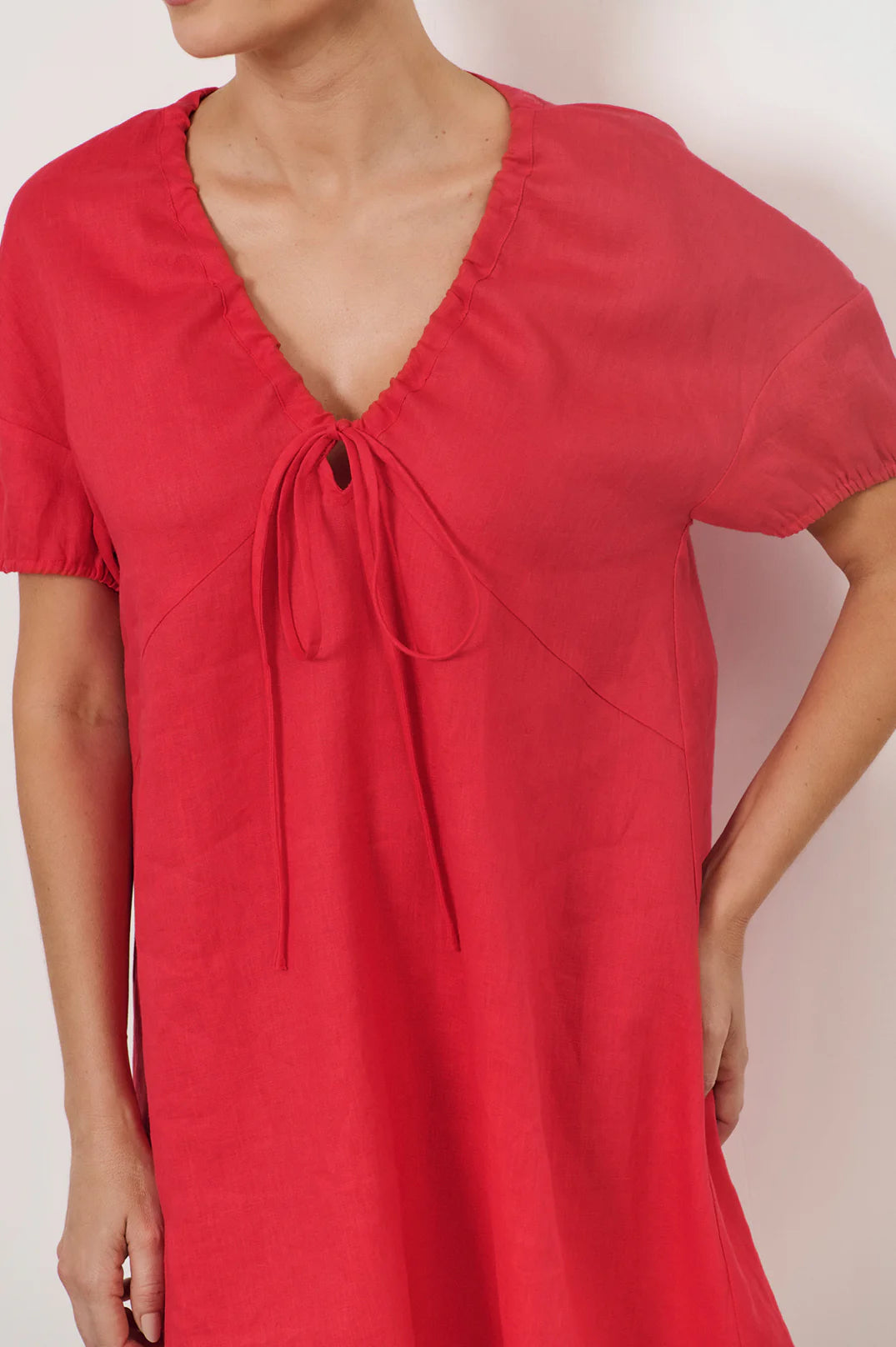Tie Linen Dress - Red