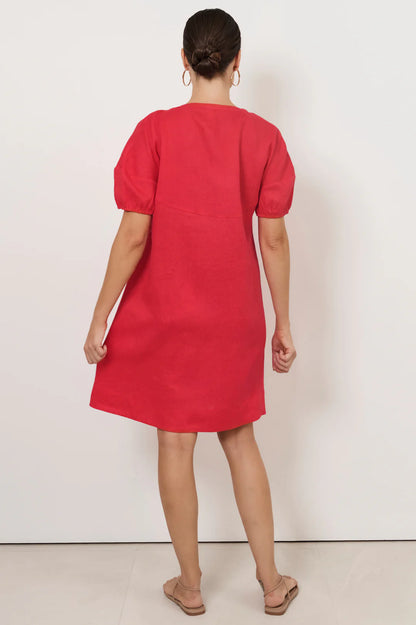 Tie Linen Dress - Red